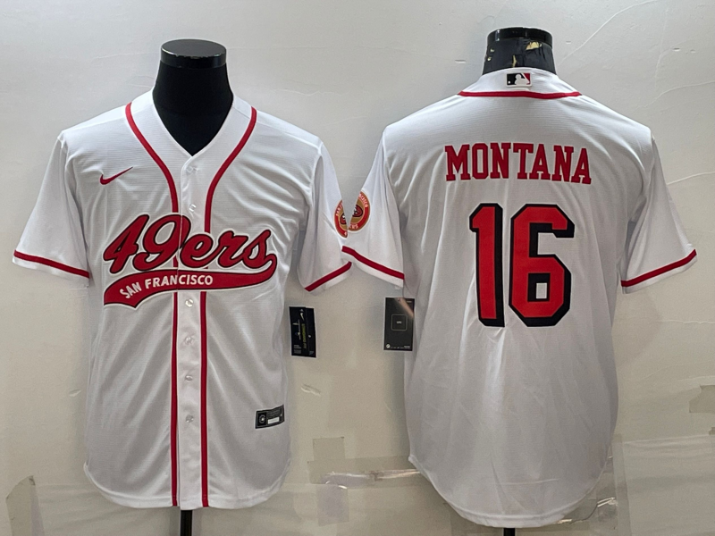 Men's White San Francisco 49ers #16 Joe Montana New With Patch Cool Base Stitched Baseball Jersey